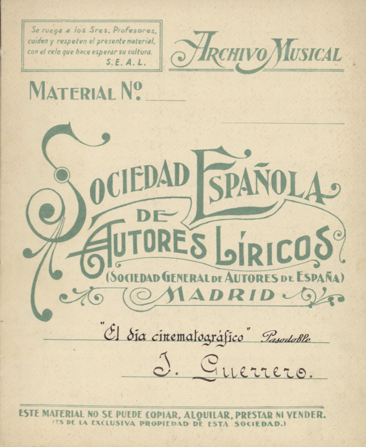 Portada del manuscrito para piano, Sociedad Española de Autores Líricos, sin fecha