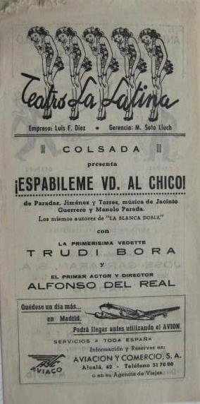Programa de la representación en La Latina, Madrid, 4 de mayo de 1953